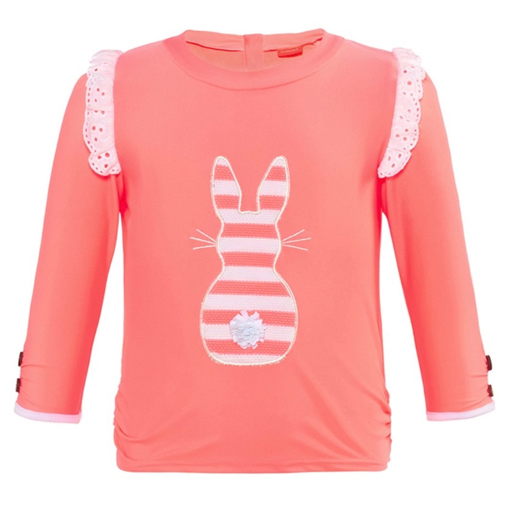 6-12M Sunuva Frill Waffle Stripe Bunny Rash Guard, Sherbert Pink, NWT